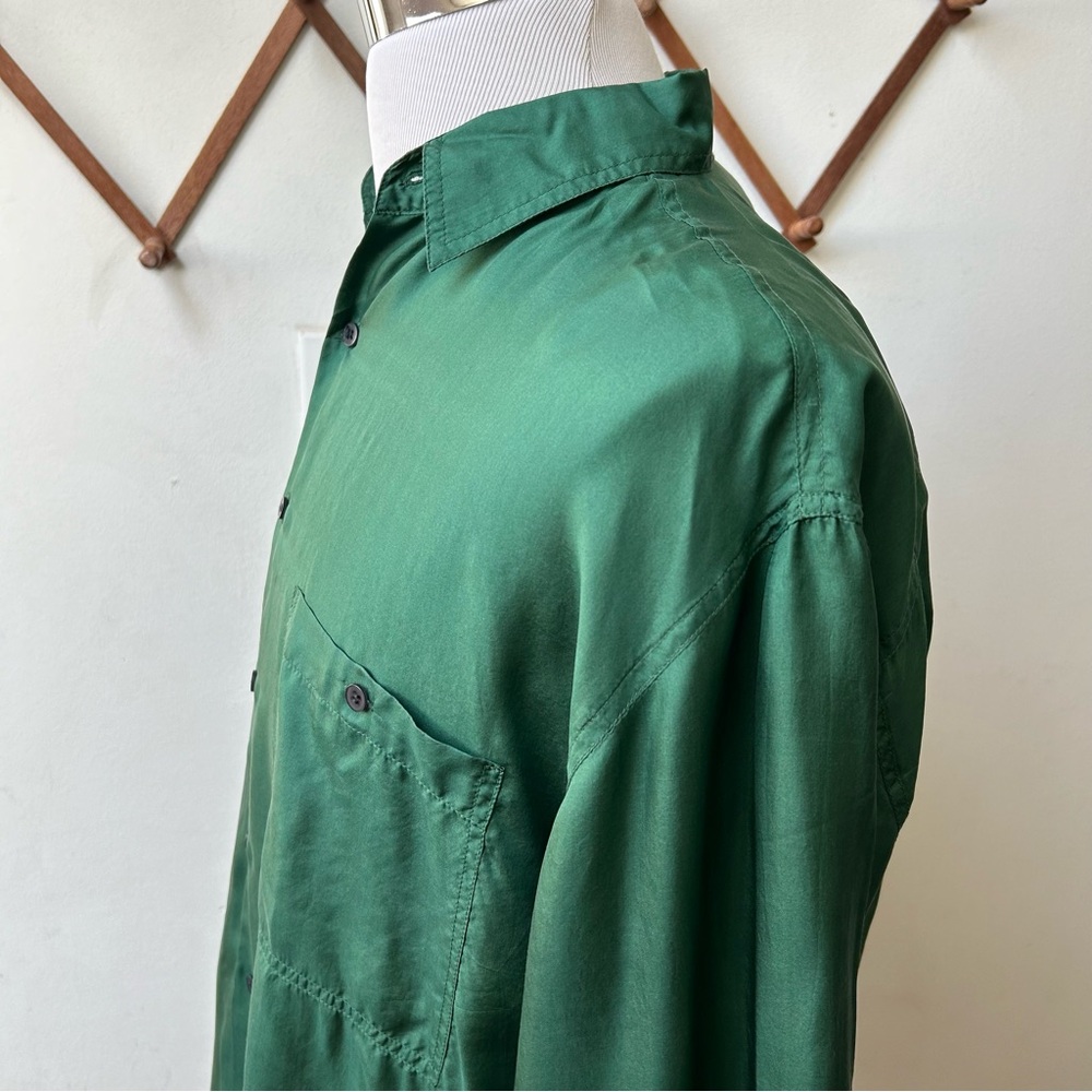 Vintage Bruno 100% Silk Green Button-Up Shirt - Picture 4 of 12